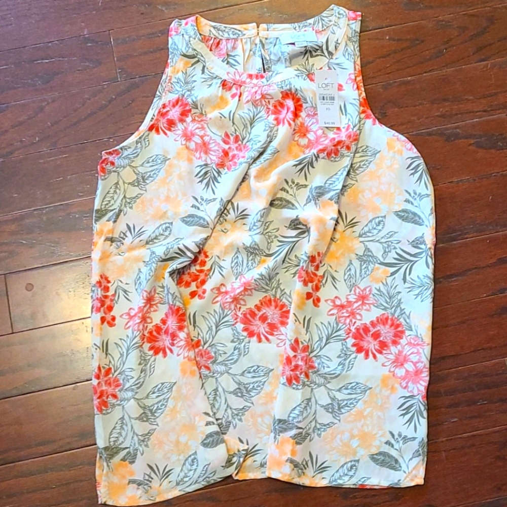Loft floral ruched shell tank